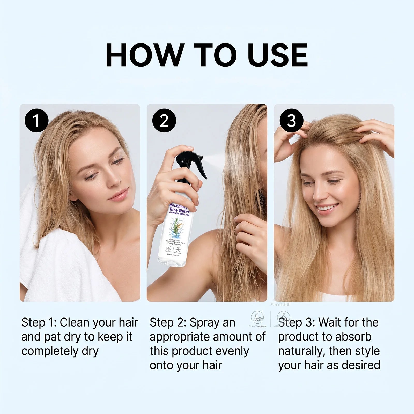 Rosemary Rice Water Hair Spray Nourishing Root Tip Care Smooth Silky Lightweight Refreshing Scent Leave in Treatment All Types
