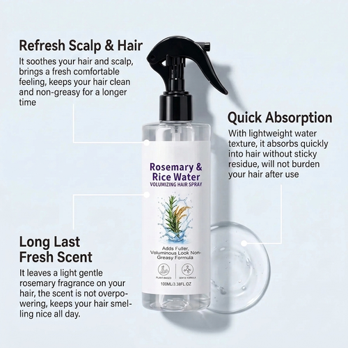 Rosemary Rice Water Hair Spray Nourishing Root Tip Care Smooth Silky Lightweight Refreshing Scent Leave in Treatment All Types