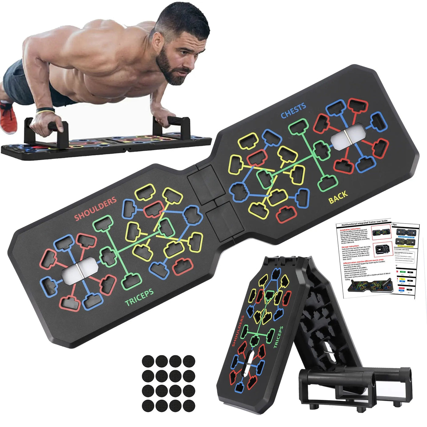 Foldable Fitness Equipment Portable Multifunctional Push-Up Board Set with Handles for Chest Abdomen Arms and Back Training